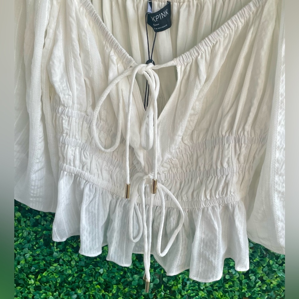 MinkPink - NWT | Revolve White Norah Top Tie Front | Sz Lg | Made in Australia - Picture 9 of 17